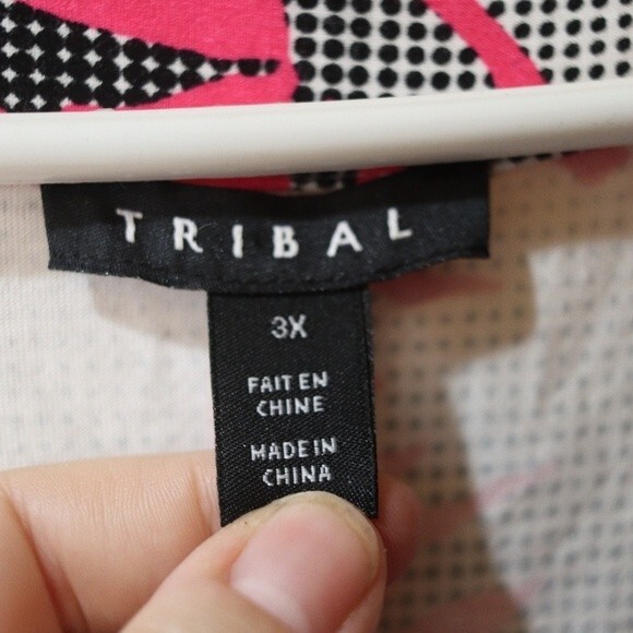 Tribal Plus Size 3X Tropical Tribal Print Twist Top | Doleman Sleeve Rayon - Picture 12 of 13